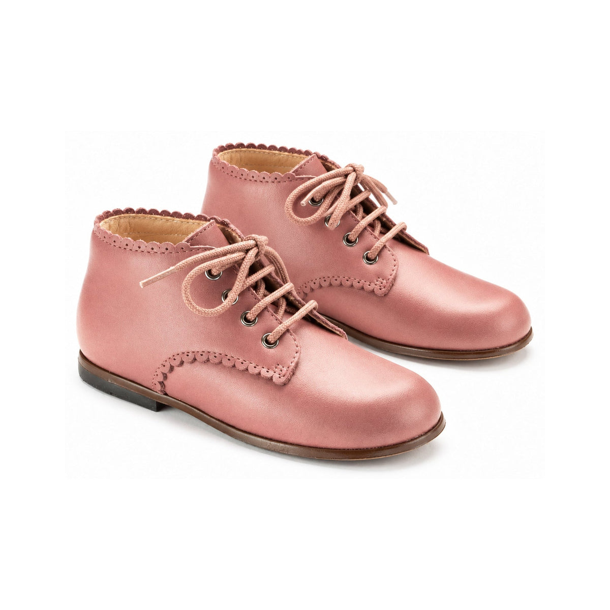 Pink Leather Baby High Lace Shoe