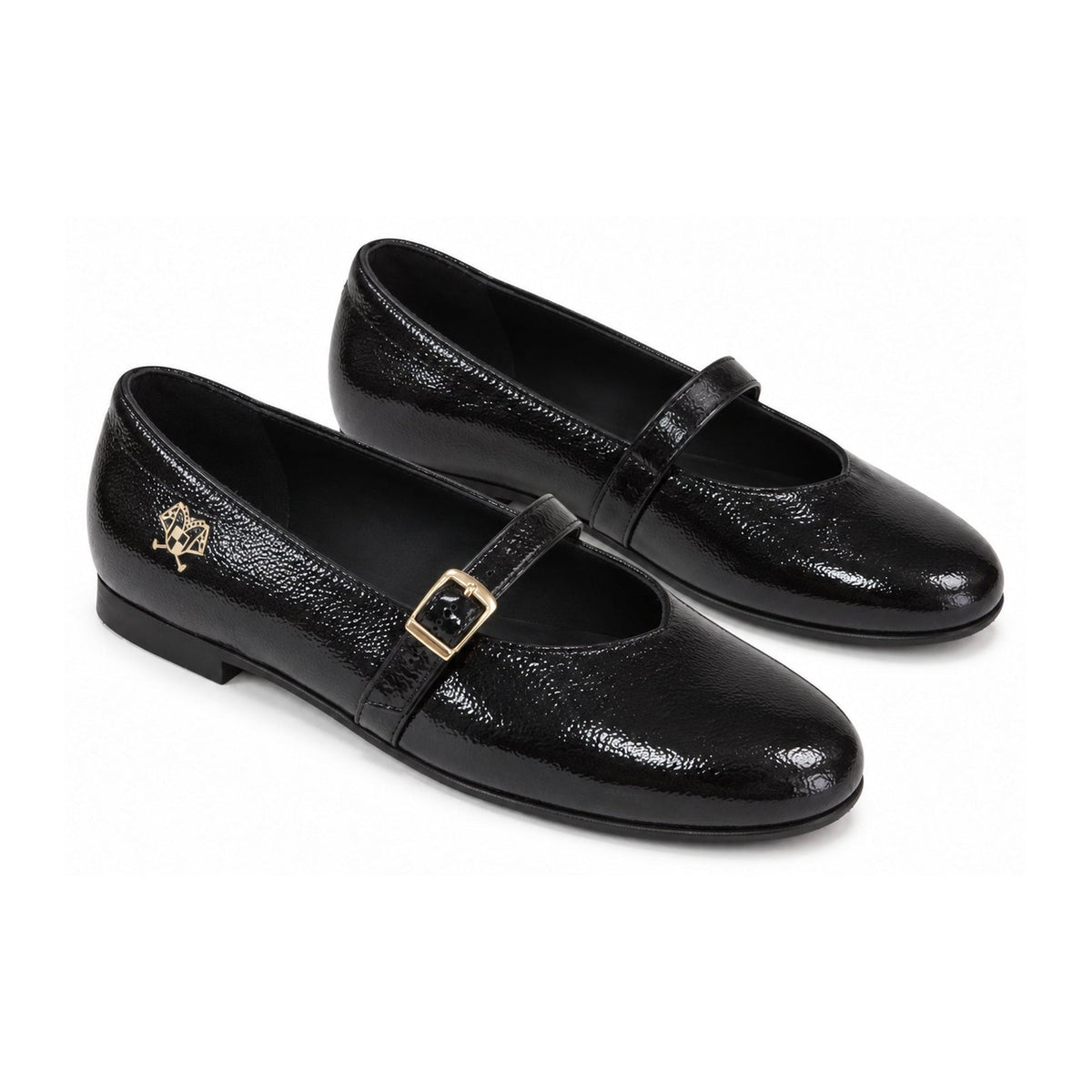 Black Crinckled Patent Teens Dressy Strap Shoe
