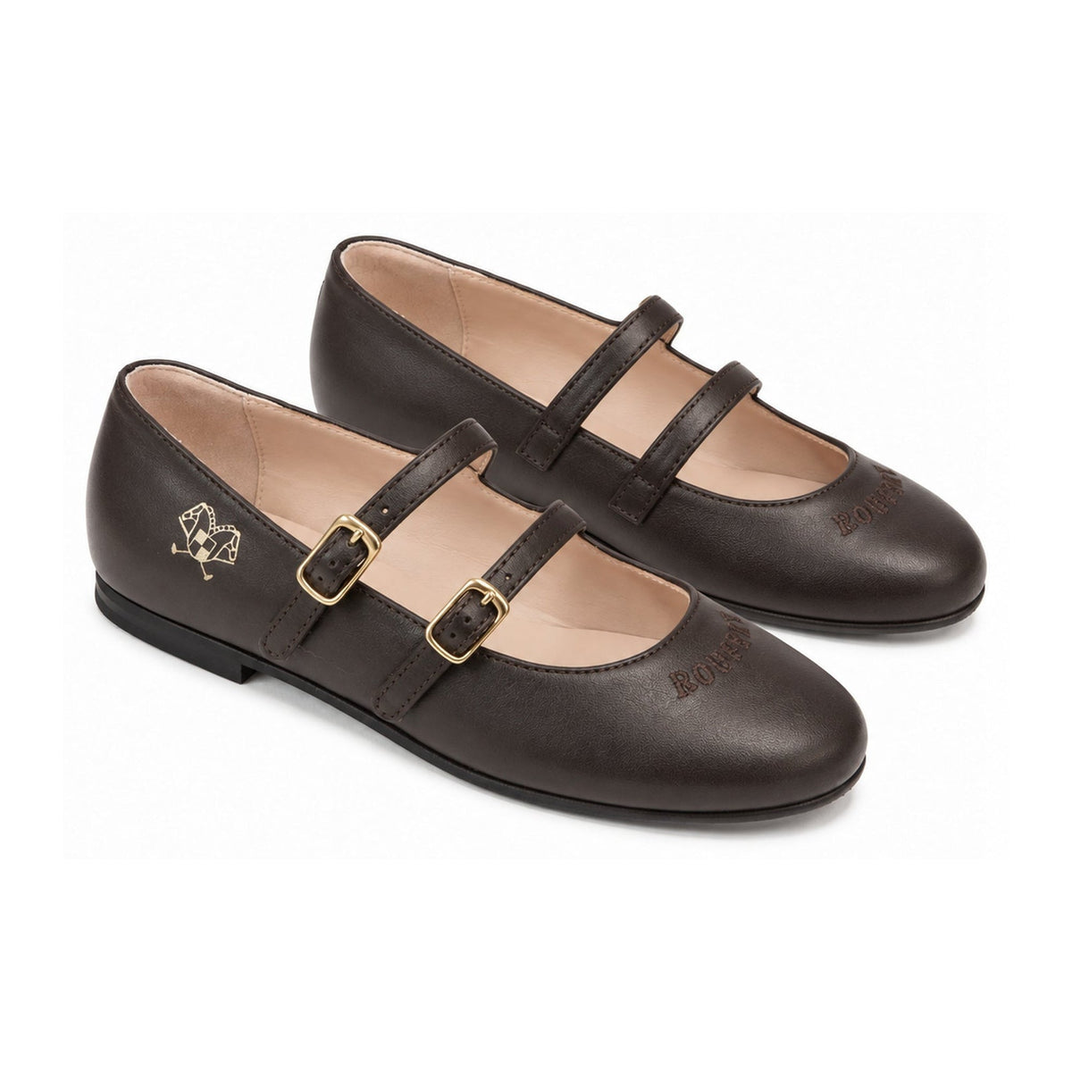 Brown Coffee Girls Two Strap Dress Shoes