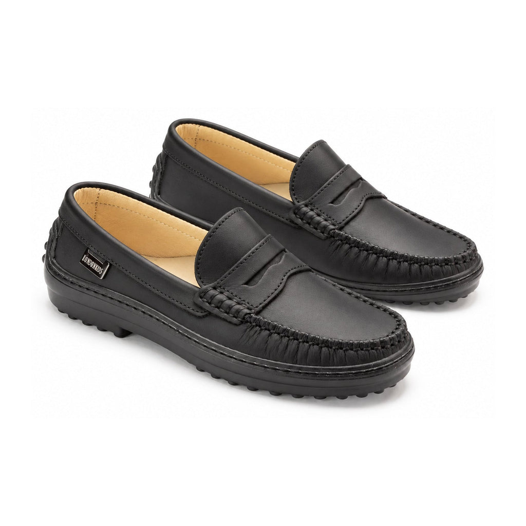 Black Sahara Leather Soft Loafer for Girl by London Kids