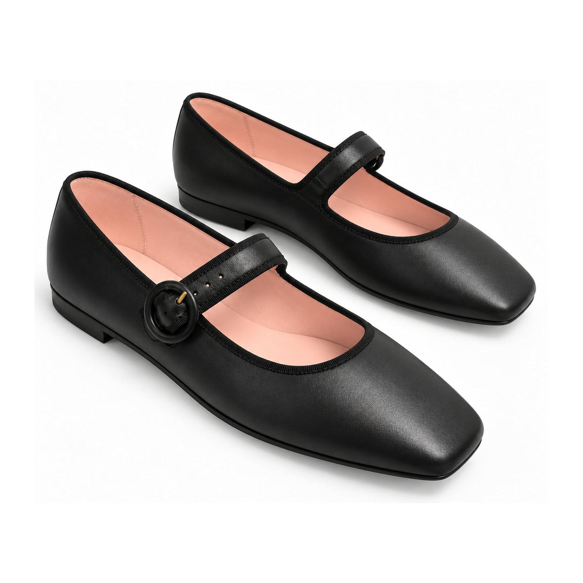 Black Leather Teens Mary Jane Flats